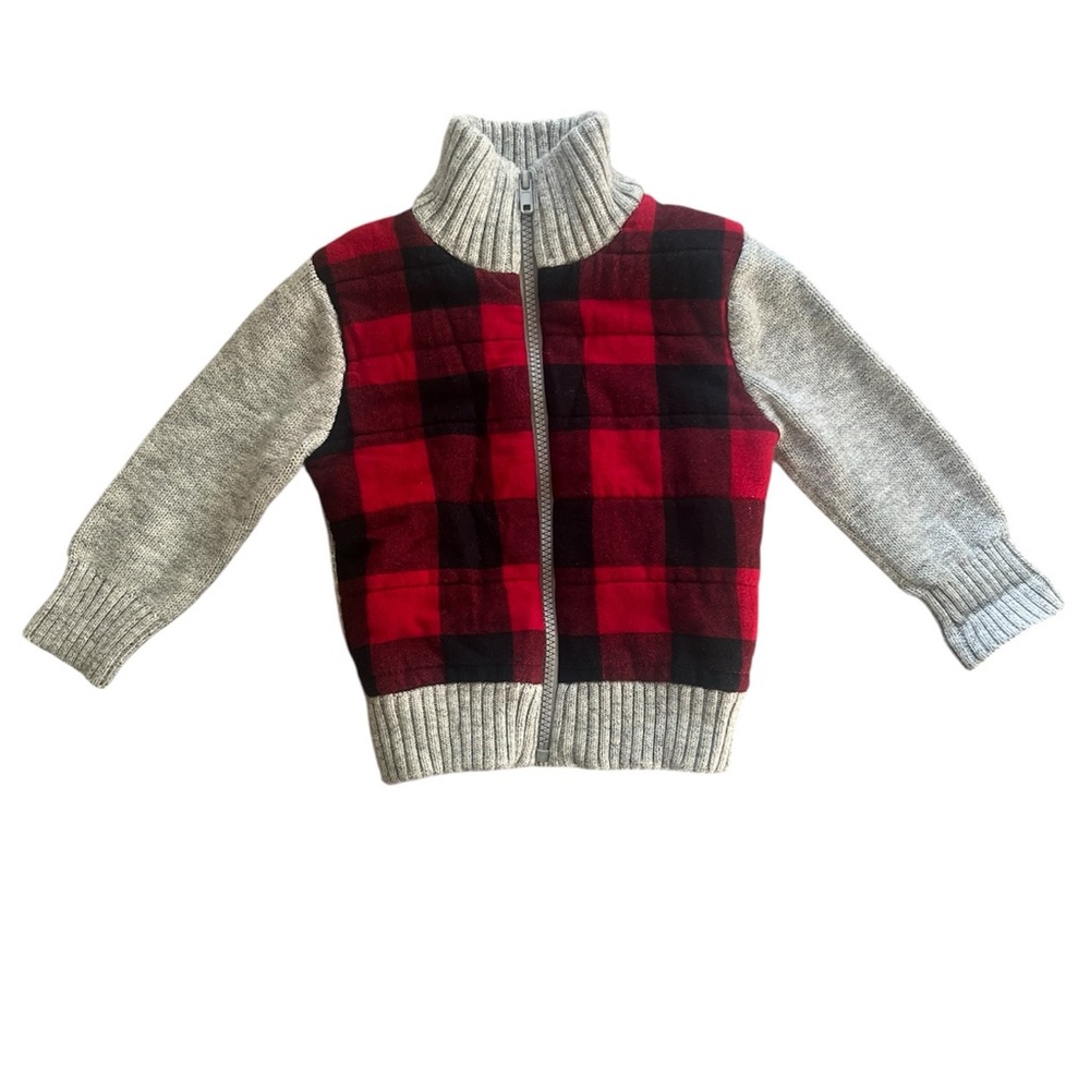 Cat and Jack Boys Buffalo Plaid Zip Up Sweater Jacket | 18M